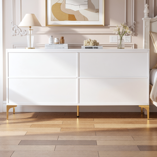 Sunvega White Modern High-Gloss Storage Cabinet with Carved Door Panels and Adjustable Shelves