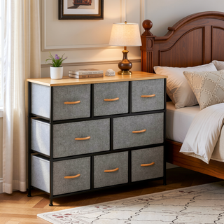 Sunvega Foldable 8-Drawer Fabric Dresser with Steel Frame and Wood Top for Bedroom