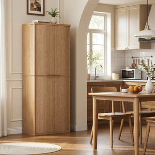 Sunvega 72 Inch Tall Kitchen Pantry Cabinet with Fluted Wood Doors and 6 Shelves