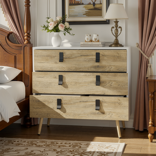 Sunvega 3 Drawer Dresser with Chic Metal Handles and Sturdy Wooden Legs