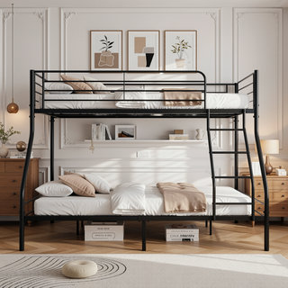Sunvega Heavy Duty Twin Over Full Metal Bunk Bed with Enhanced Guardrail and Inclined Ladder