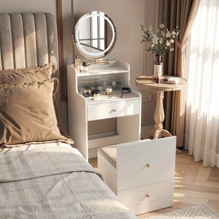 Sunvega 3 in 1 Vanity Desk With Mirror Light Charging Station and 2 Drawers