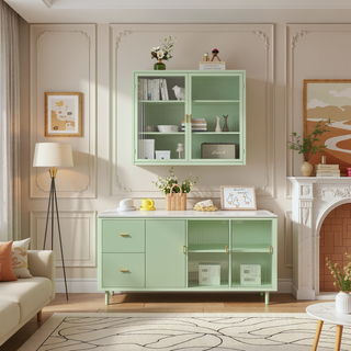 Sunvega Modern Two-Door Wall Cabinet with Three-Tier Storage for Living Room