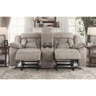 Sunvega Manual Reclining Glider Console with Lift-Top Storage and Leatherette Cover Grey