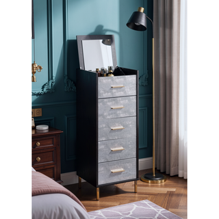 Sunvega Modern Nightstand with Patterned Drawer Fronts and Three Spacious Storage Drawers