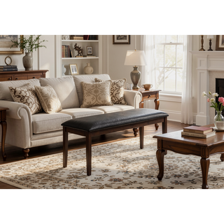 Sunvega 48 Inch Rectangular Upholstered Bench with Black Leather-Look Seat