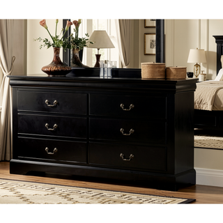 Sunvega Modern Black Dresser with Six Spacious Drawers and Brushed Nickel Handles