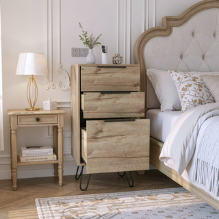 Sunvega Light Oak Dresser with Three Drawers and Hairpin Legs Superior Top