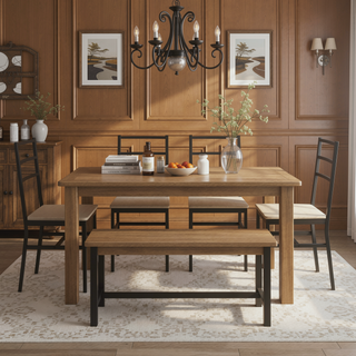 Sunvega Industrial Style Five-Piece Table and Chair Set with Backrest for Various Scenarios
