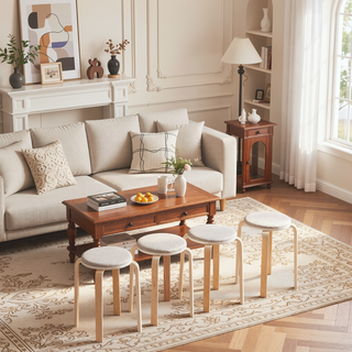 Sunvega Solid Wood Stackable Bentwood Stools with Round Top for Dining Room