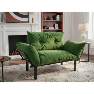 Sunvega Blue Small Space Saver Love Seat Couch with Arms for Living Room