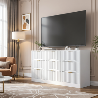 Sunvega Modern Wavy Pattern 6-Drawer Dresser with Ample Storage for Bedroom
