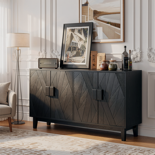 Sunvega Modern Geometric Solid Wood Storage Cabinet for Living Room Dining Kitchen