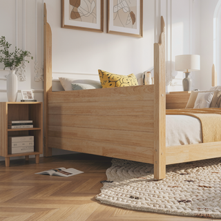 Sunvega Twin Over Twin House Floor Bunk Bed with Headboards Footboards Guardrails and Ladder