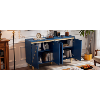 Sunvega 60 Inch Retro Buffet Cabinet with Dimensional Effect Doors and Adjustable Shelves