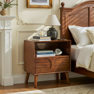 Sunvega Mid Century Modern Fluted Nightstand with USB Ports and Outlet Hole