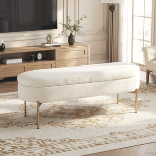Sunvega Glam Velvet Upholstery Storage Bench with Gold Metal Base and Flip Top Lid