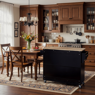 Sunvega Rolling Kitchen Island with Storage Cart, 3 Drawer and Slide-Out Shelf Design