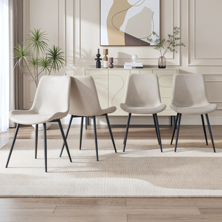 Sunvega Light Gray Artificial Leather Dining Chair with Curved Widened Cushion Design