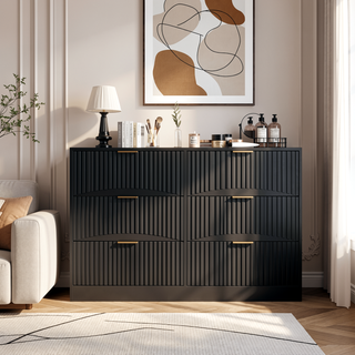 Sunvega Modern Wavy Pattern 6-Drawer Dresser with Ample Storage for Bedroom
