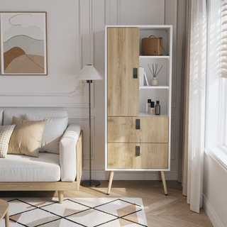 Sunvega White Macadamia Dresser with 3 Open Shelves 2 Drawers and 1 Door