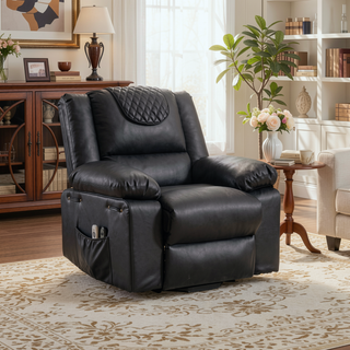 Sunvega Black PU Remote-Controlled Heating and Massage Assistive Recliner for Seniors