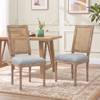Sunvega French Country Dining Chairs with Upholstered Seats and Weathered Finish