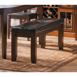 Sunvega Dark Oak Finish Wooden Bench with Faux Leather Upholstered Seat