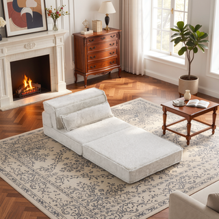 Sunvega Convertible Modular Sectional Mahjong Sofa Bed with Ottoman in Circle Fleece Fabric