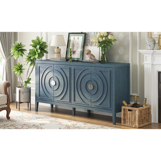 Sunvega Retro Sideboard Door with Circular Groove Design Round Metal Handle for Entrance
