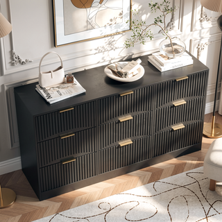 Sunvega Modern Wavy Pattern 6-Drawer Dresser with Ample Storage for Bedroom