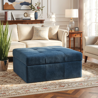 Sunvega Contemporary Tufted Waffle Stitch Storage Ottoman with Rolling Casters