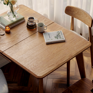 Sunvega Solid Oak Extendable Round Corner Dining Table for 6-8 People