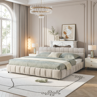 Sunvega Modern King Size Upholstered Bed with Storage Drawers and Soft Chenille Fabric