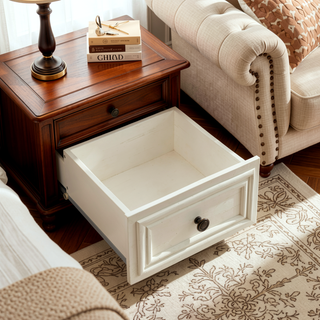 Sunvega Vintage Farmhouse Dresser with 5 Drawers and Antique White Finish