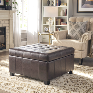 Sunvega Fabric Ottoman with Tufted Waffle Lid and Soft-Closing Hinges for Storage
