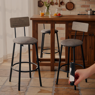 Sunvega Rustic Brown Bar Table Set with 2 PU Soft Seat Backrest Stools for Small Spaces