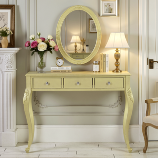 Sunvega Elegant Makeup Vanity Desk with Oval Mirror and 3 Drawers for Bedroom