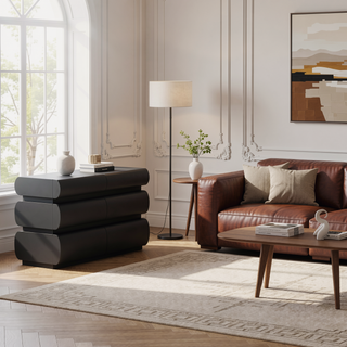 Sunvega Modern Black Handle-Less 6 Drawer Dresser with Anti-Tipover for Bedroom