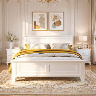 Sunvega White and Golden Kids Wooden Nightstand with One Drawer and Shelf