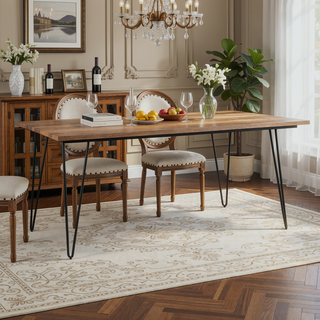 Sunvega Handcrafted Mango Wood Dining Table with Hairpin Legs in Natural
