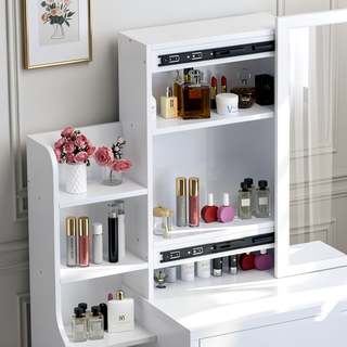 Sunvega White Vanity Desk with Mirror and Lights for Makeup and Chair