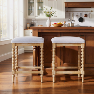 Sunvega 26'' Acacia Wood Counter Stools Set of 2 with Foam-Padded Upholstered Seat