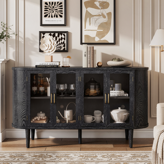 Sunvega Modern Farmhouse Sideboard Cabinet with Glass Doors and Adjustable Shelves for Kitchen Dining Room