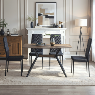 Sunvega Modern Minimalist Dining Table with MDF Wooden Top and Black Metal Legs