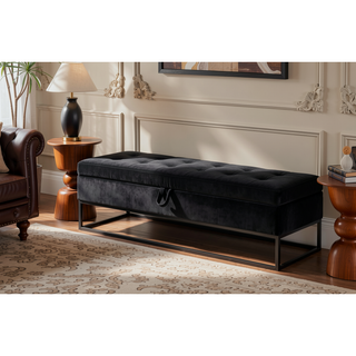 Sunvega 58.6" Contemporary Velvet Storage Bench with Button Tufted Top for Bedroom