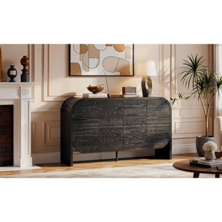 Sunvega Retro Curvy Edge Four-Door Buffet Cabinet with Adjustable Shelves for Living Room