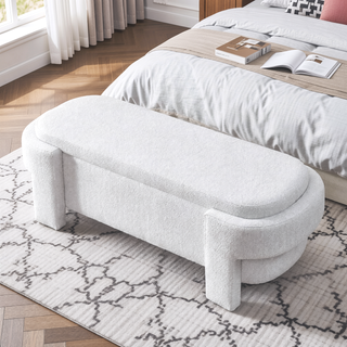 Sunvega Large Linen Upholstered Storage Bench with Foam Seat for Living Room