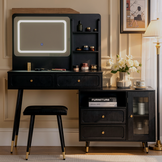 Sunvega Modern Makeup Vanity Desk with Retractable Mirror and LED Lights