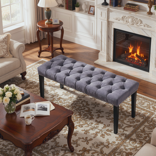 Sunvega Tufted Upholstered Velvet Bench Ottoman with Sponge Cushion for Bedroom